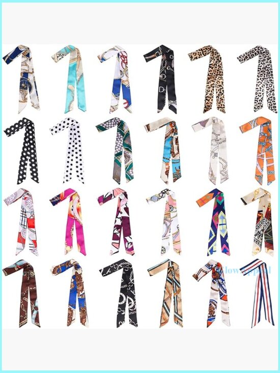 Accessories - 24-Piece Satin Scarf Set, Versatile Hair & Handbag Accessories